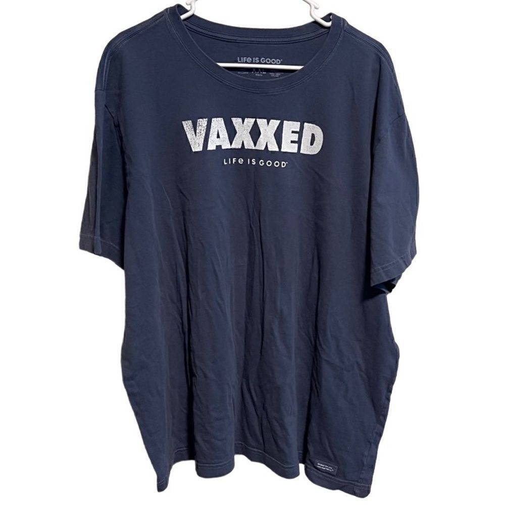 Life is Good- Men’s Covid 19 VAXXED Crusher Tee Stone Blue, Size XXL